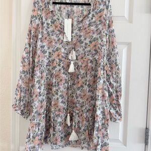 Veronica Beard Pink and Gray Floral Top